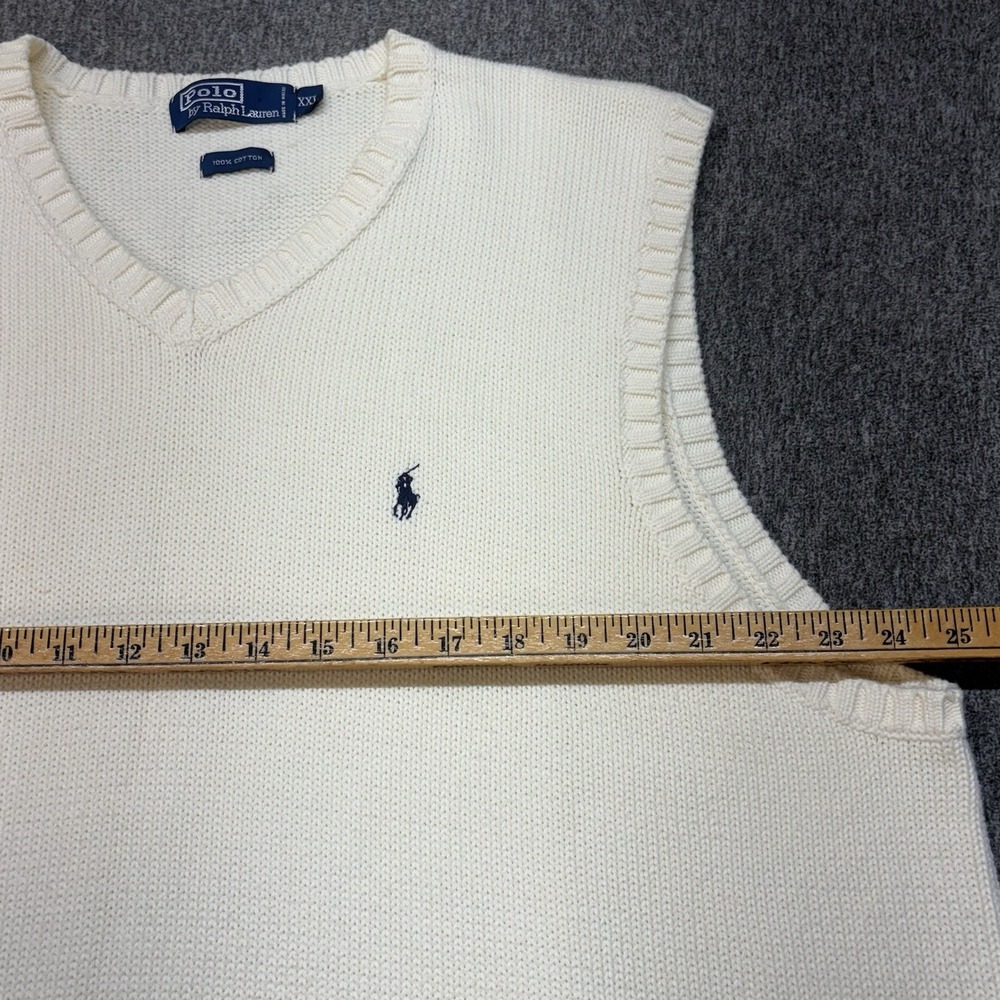 Vintage '80s Polo Ralph Lauren Beige Ivory 100% Cotton Sweater Vest XXL - Picture 5 of 11